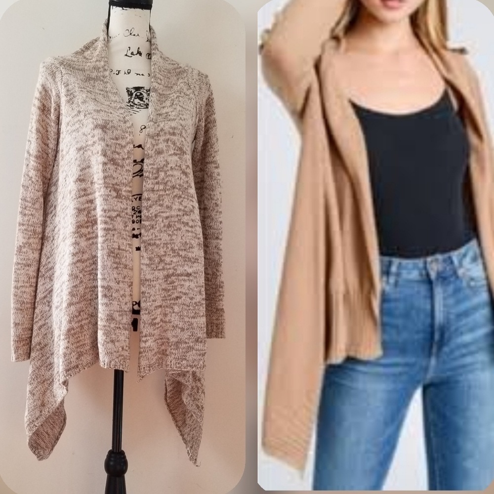 Roxy high low Knit beige marble longslee Cardigan